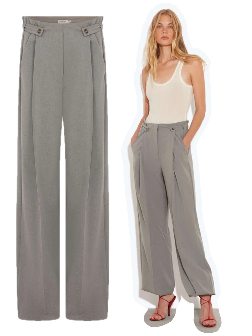 RAT & BOA Grey Gray Simona Pleated Trouser Pants Adjustable Drawstring